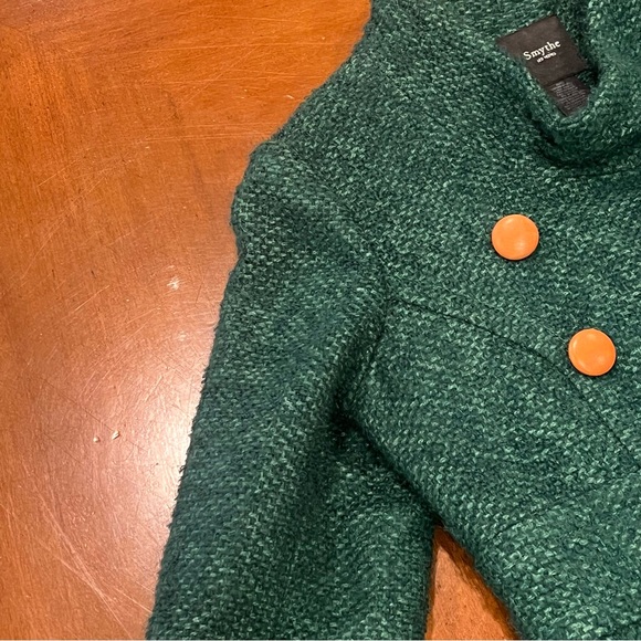 Smythe Les Vestes Double Breasted Tweed Funnel Neck Blazer 8 Virgin Wool Green - Picture 7 of 16